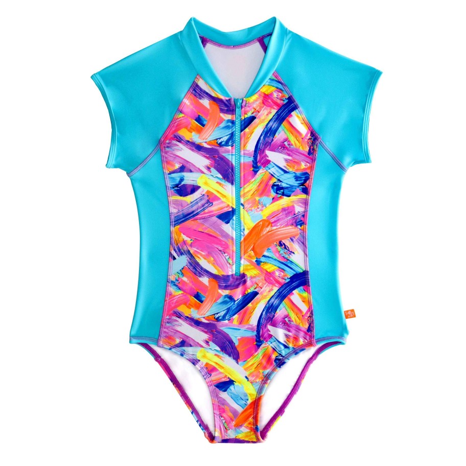 Sista ( Girls Sizes 8-16 ) Salty Ink Surf Suit | 1321 Craze Short Sleeve Surfsuit Paint