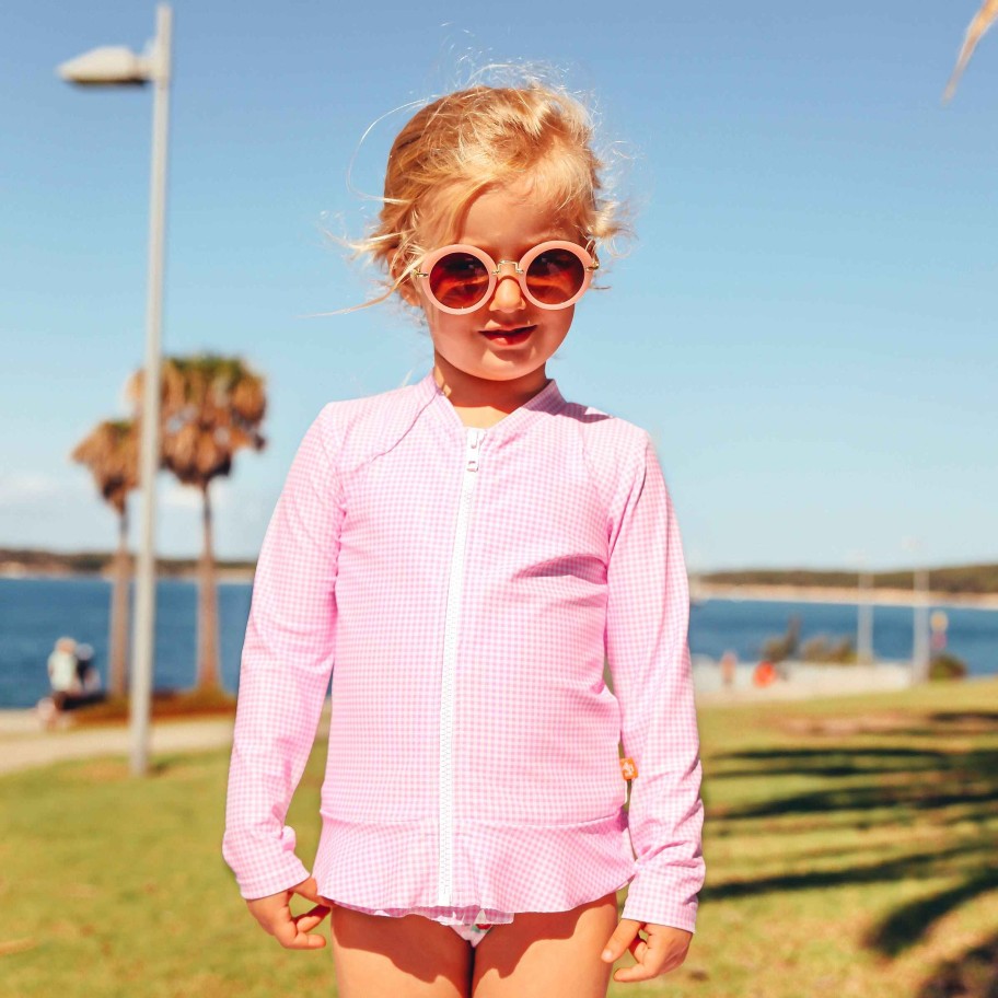 Lil Sista ( Girls Sizes 00-7 ) Salty Ink Rashvest | 125 Miss Polly Long Sleeve Rashvest Pink Check