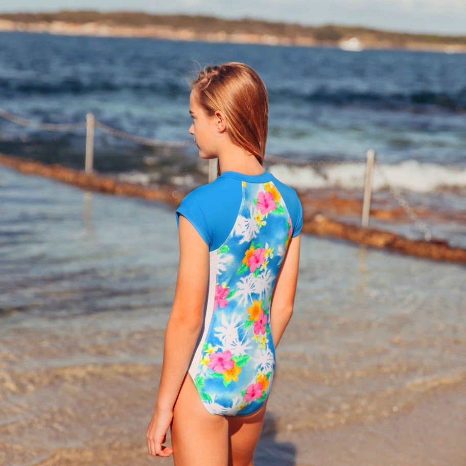 Sista ( Girls Sizes 8-16 ) Salty Ink Surf Suit | 1179 Coco Palms Surfsuit Tropical