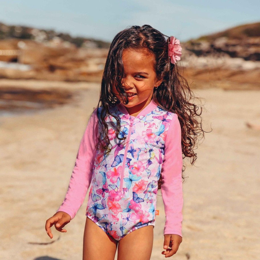 Lil Sista ( Girls Sizes 00-7 ) Salty Ink Sunsuit | 1171 Miss Tahiti Sunsuit Chlorine Resist White