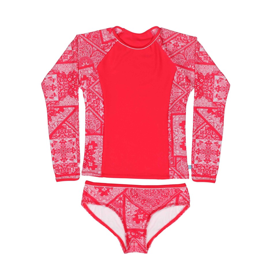 Sista ( Girls Sizes 8-16 ) Salty Ink Rashvest Set | 1249 Venice Beach Long Sleeve Rashvest Set Cherry