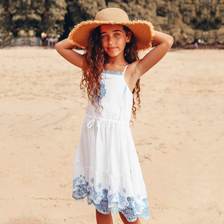 Sista ( Girls Sizes 8-16 ) Salty Ink Dress | 1119 Beach Boho Slip Dress White