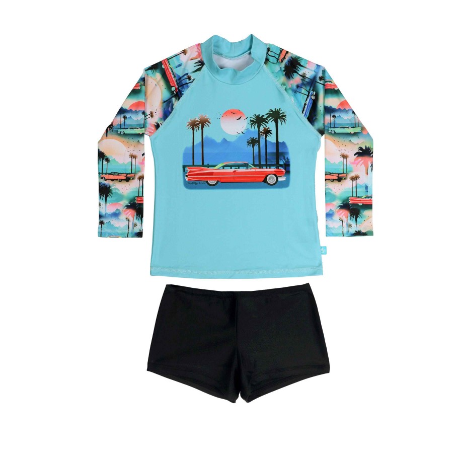 Boys ( Sizes 00-12) Salty Ink Rashvest Set | 410 Boulevarde Long Sleeve Rashvest Set Sunset