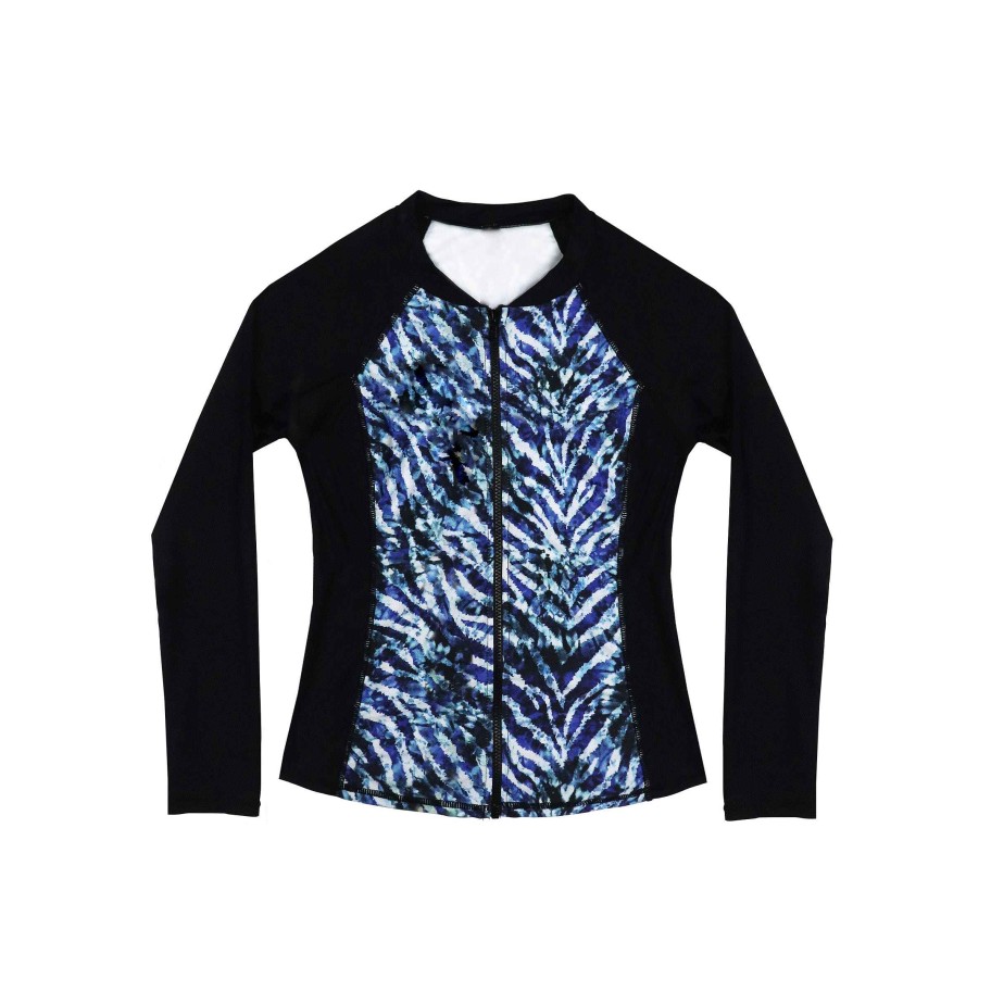 Ladies ( Sizes 6-18 ) Salty Ink Rashvest | 2016 Wildside Long Sleeve Rashvest Denim Zebra