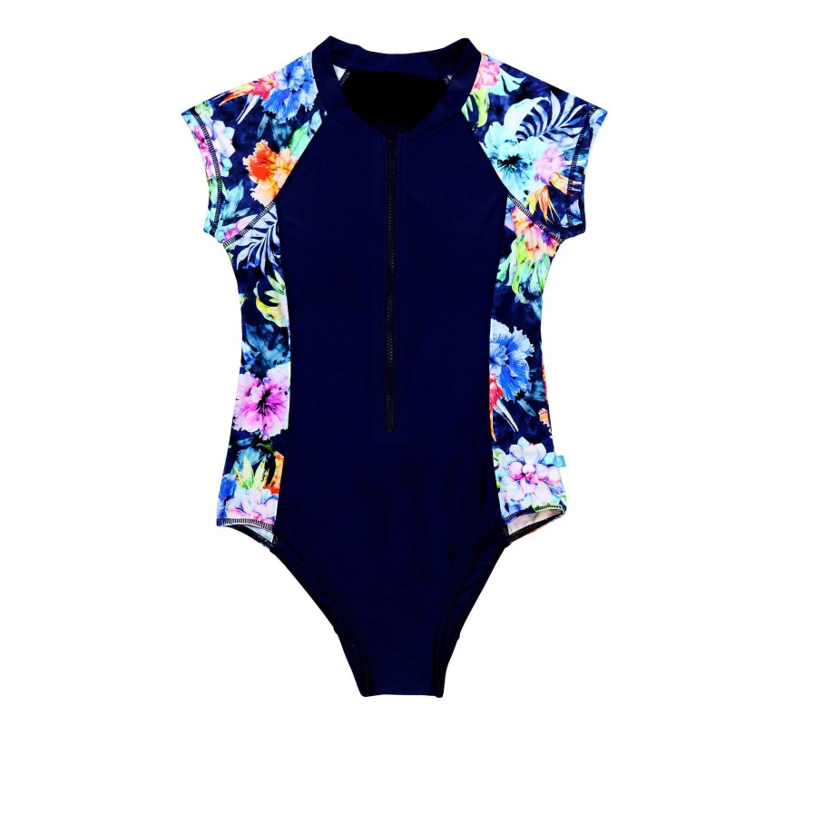 Ladies ( Sizes 6-18 ) Salty Ink Surf Suit | 2041 Bahamas Short Sleeve Surfsuit Navy Bahama