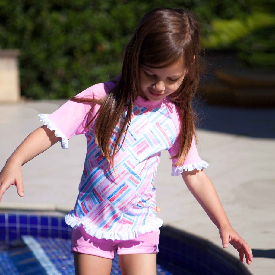 Lil Sista ( Girls Sizes 00-7 ) Salty Ink Rashvest Set | 1007 Miss Sparkle Rashvest Set - Chlorine Resist Pastel Pink