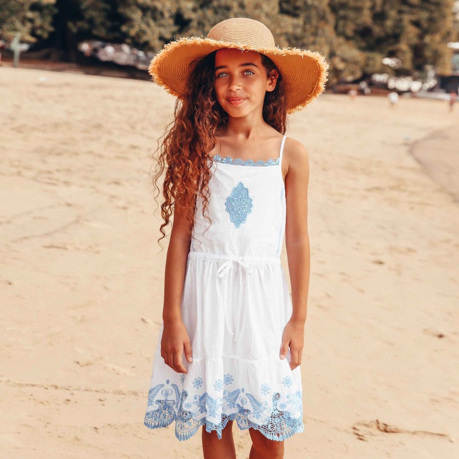 Sista ( Girls Sizes 8-16 ) Salty Ink Dress | 1119 Beach Boho Slip Dress White