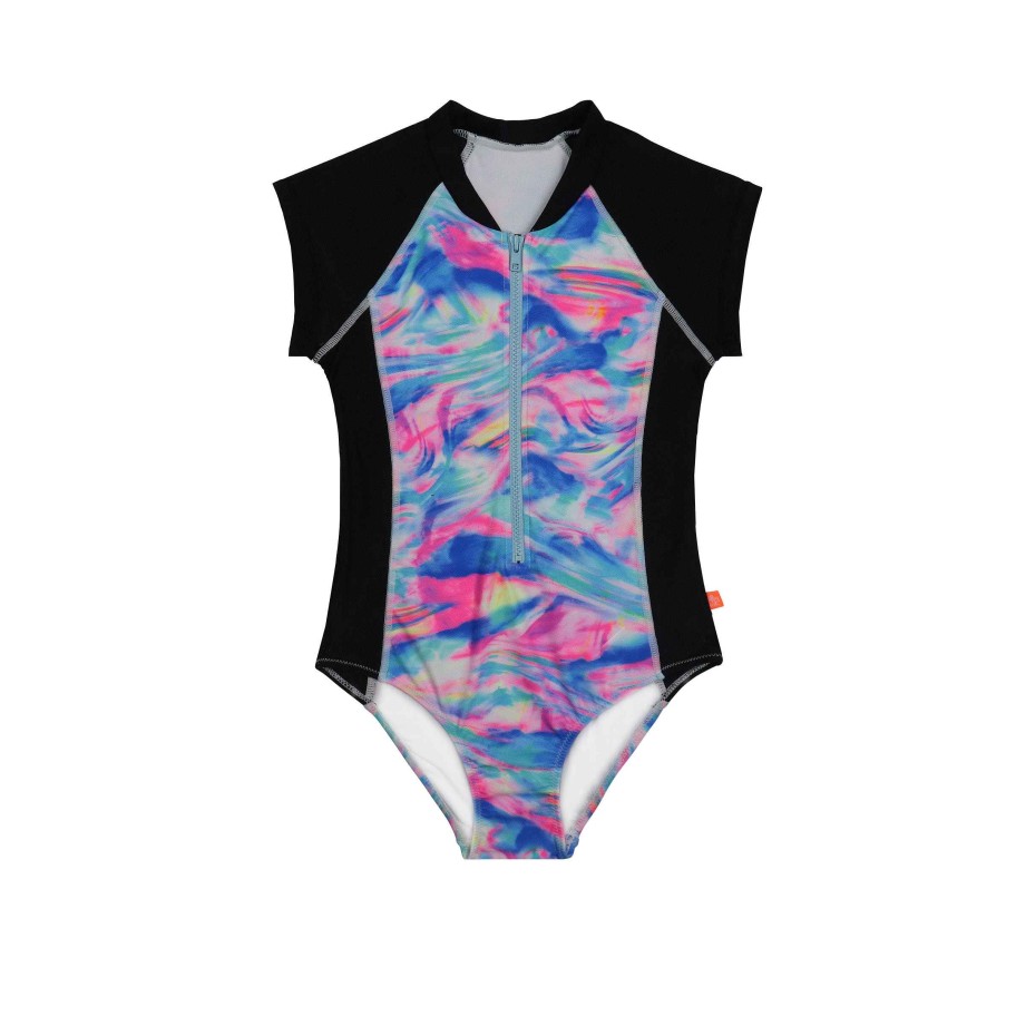 Sista ( Girls Sizes 8-16 ) Salty Ink Surf Suit | 1286 Rollergirl Short Sleeve Surfsuit Rainbow