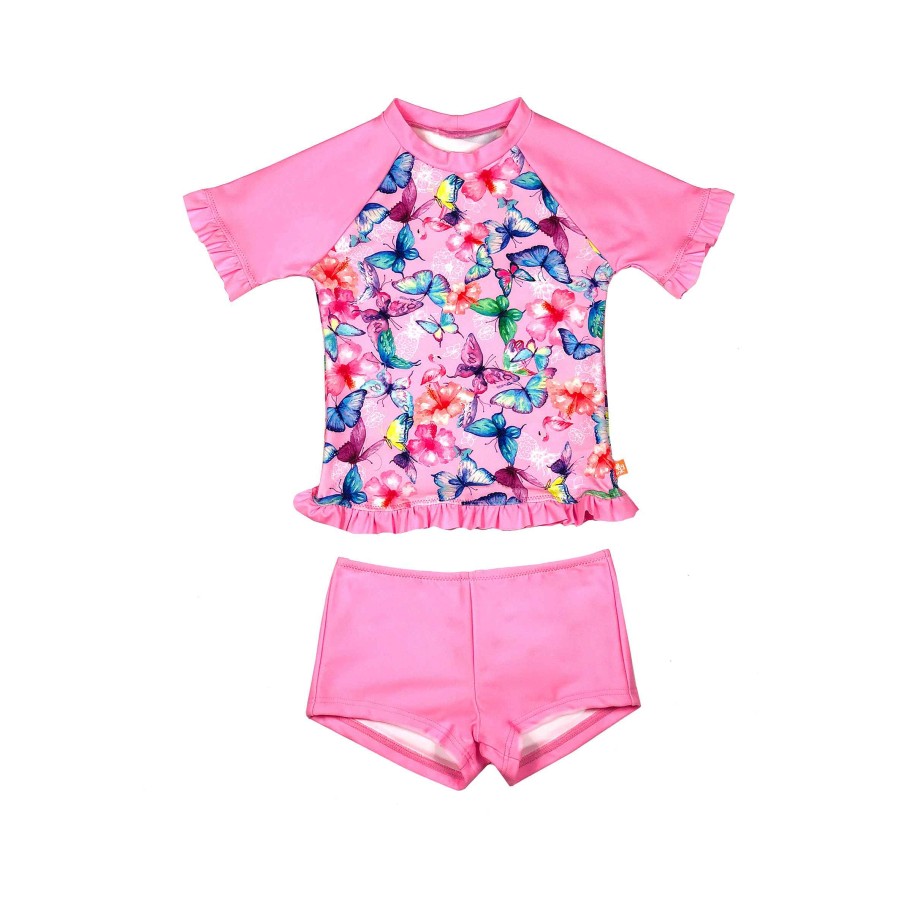 Lil Sista ( Girls Sizes 00-7 ) Salty Ink Rashvest Set | 1148 Miss Tahiti Sunvest Set Pink