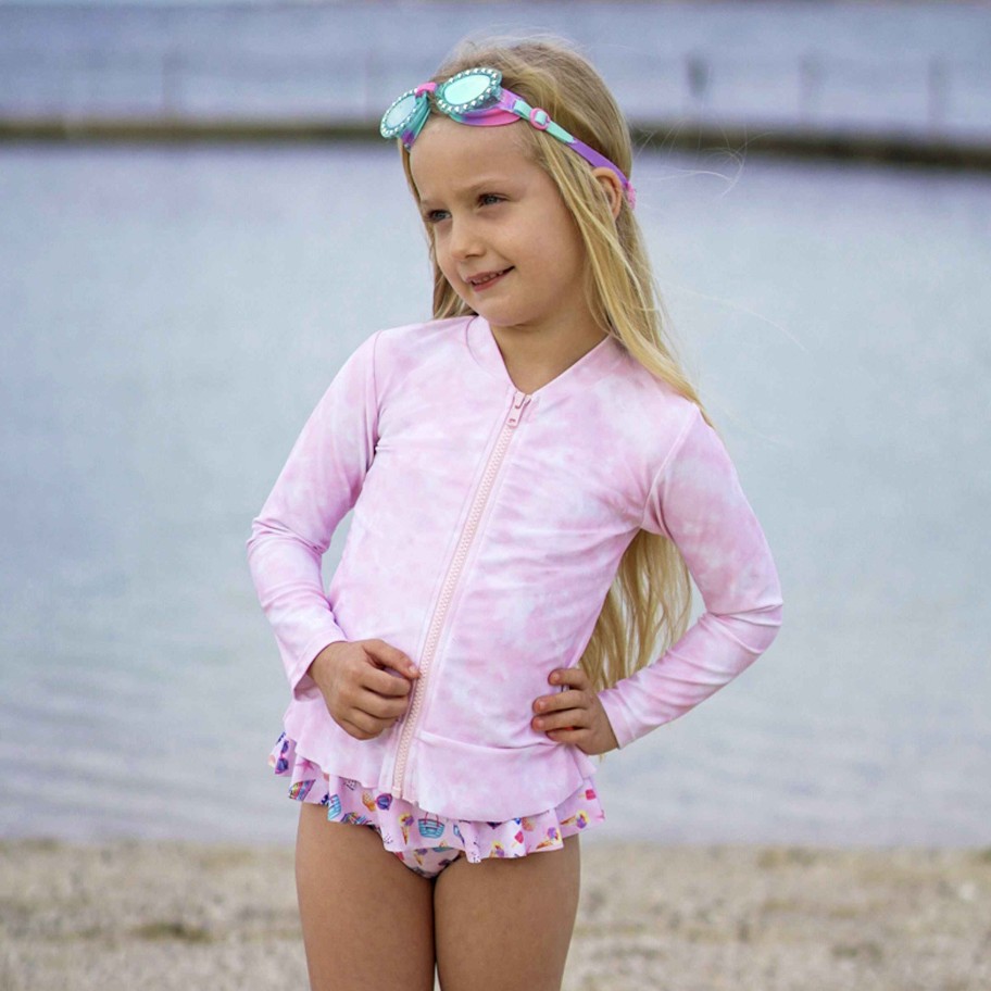 Lil Sista ( Girls Sizes 00-7 ) Salty Ink Rashvest | 125 Miss Seaside Long Sleeve Rashvest Pink Tye Dye