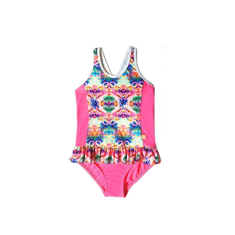 Lil Sista ( Girls Sizes 00-7 ) Salty Ink One Piece | 164 Miss Flamingo Frill One Piece Pink Flamingo