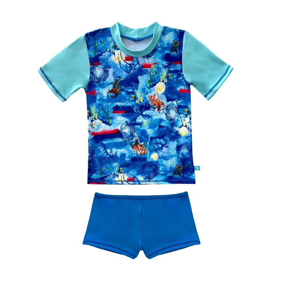 Boys ( Sizes 00-12) Salty Ink Rashvest Set | 409 Cosmik Short Sleeve Rashvest Set Dragon