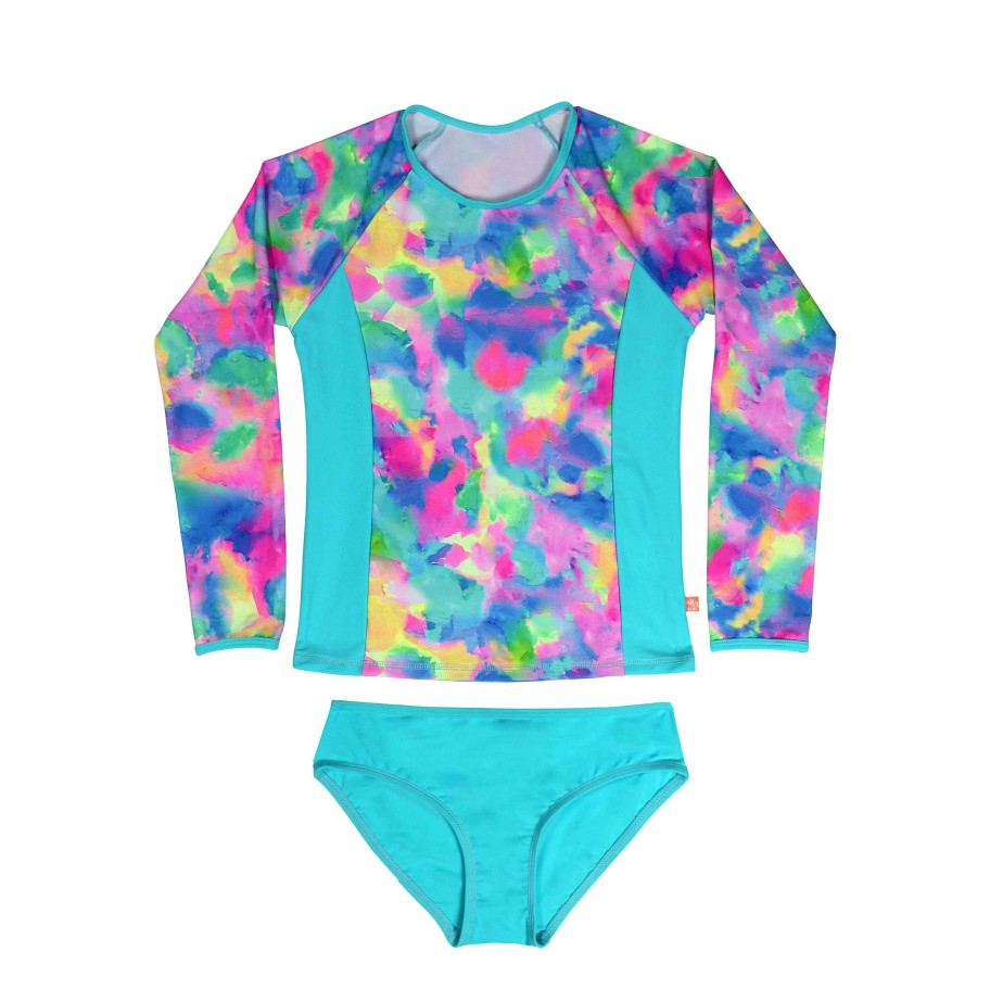 Sista ( Girls Sizes 8-16 ) Salty Ink Rashvest Set | 1324 Jungle Fever Long Sleeve Rashvest Set Neon