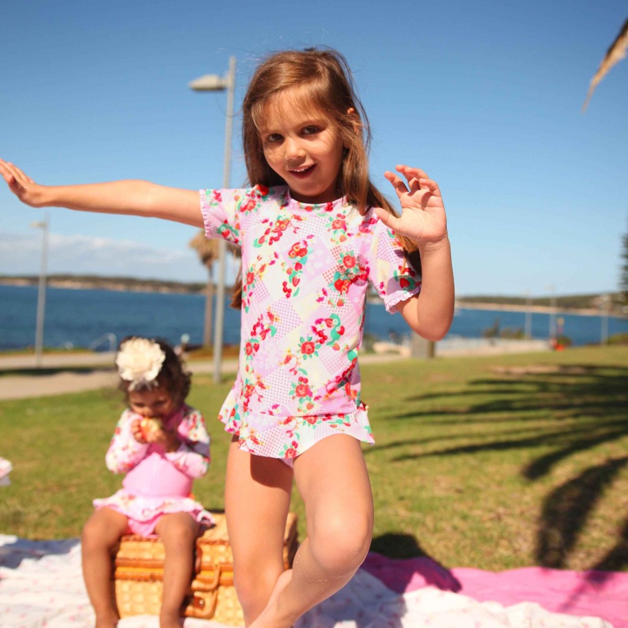 Lil Sista ( Girls Sizes 00-7 ) Salty Ink Rashvest Set | 1184 Miss Polly Sunvest Set Strawberry