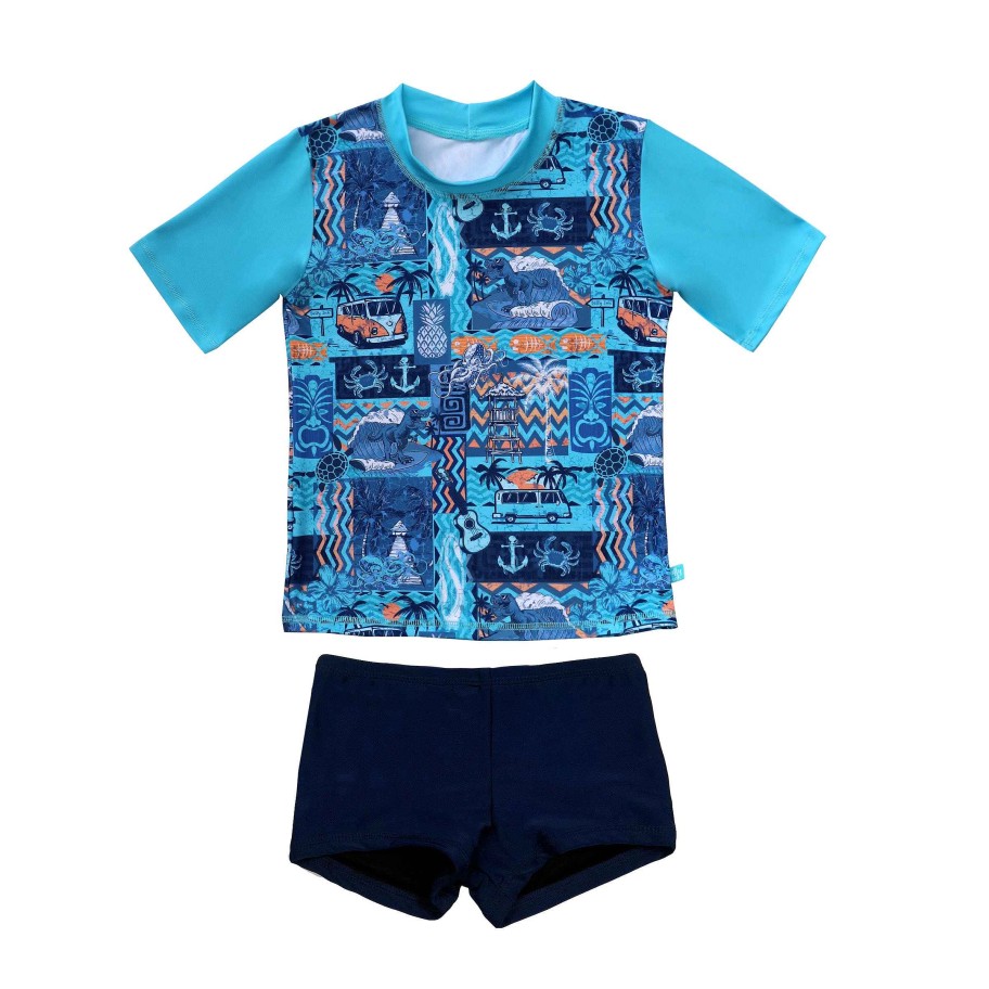 Boys ( Sizes 00-12) Salty Ink Rashvest Set | 409 Short Sleeve Rashvest Set Tiki