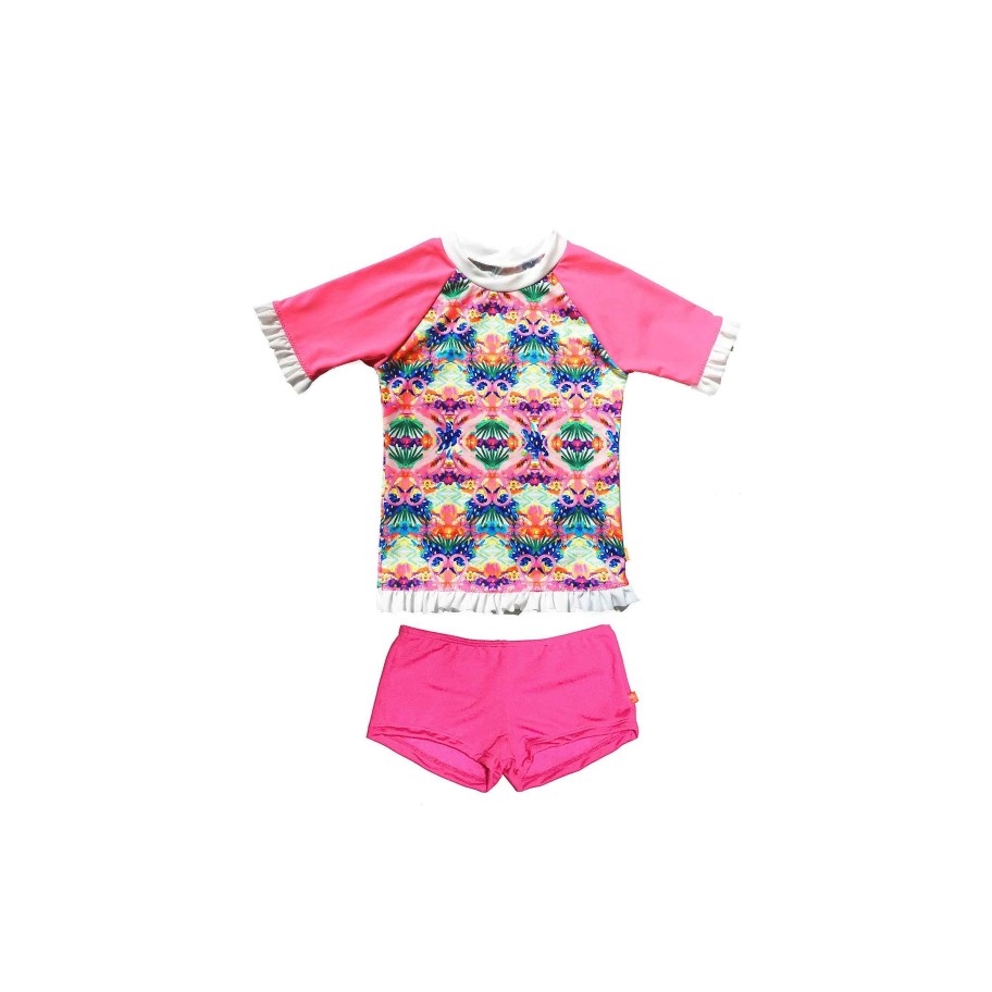 Lil Sista ( Girls Sizes 00-7 ) Salty Ink Rashvest Set | 169 Miss Flamingo Rashvest Set Pink Flamingo