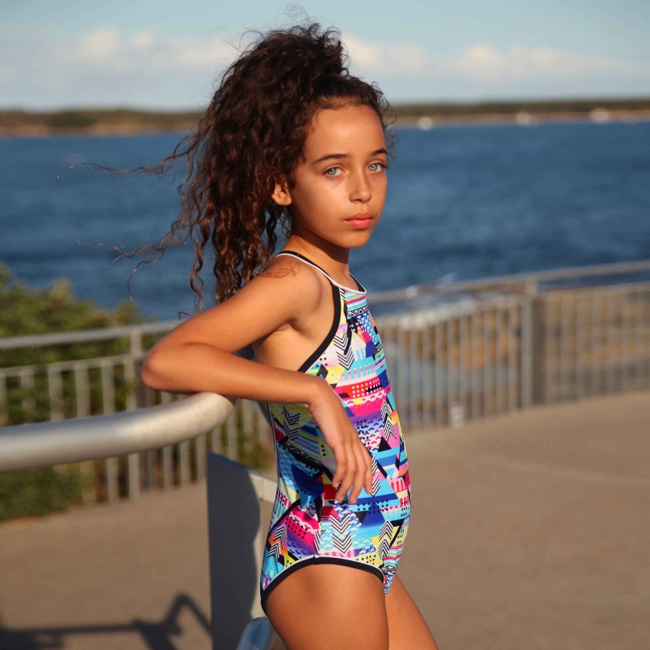 Sista ( Girls Sizes 8-16 ) Salty Ink One Piece | 1156 Cosmik Girl Tank Geo