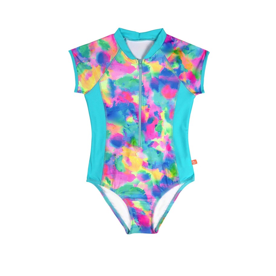 Sista ( Girls Sizes 8-16 ) Salty Ink Surf Suit | 1321 Jungle Fever Short Sleeve Surfsuit Neon